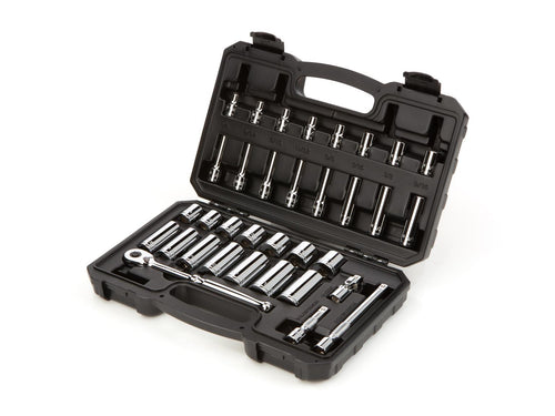 TEKTON 3/8 Inch Drive 6-Point Socket and Ratchet Set with Case (34-Piece)