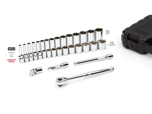 TEKTON 3/8 Inch Drive 6-Point Socket and Ratchet Set with Case (34-Piece)