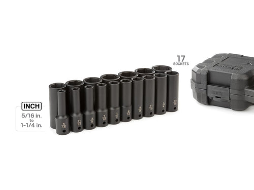 Tekton 1/2 Inch Drive Deep 6-Point Impact Socket Set with Case