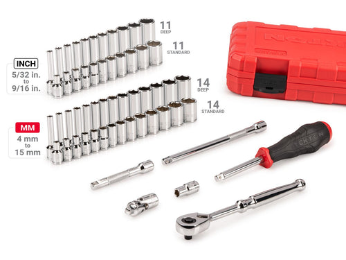 Tekton 1/4 Inch Drive 6-Point Socket and Ratchet Set with Case (56-Piece)