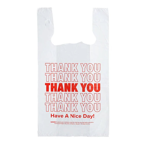 Choice 1/6 Standard Size White Thank You Standard-Duty Plastic T-Shirt Bag