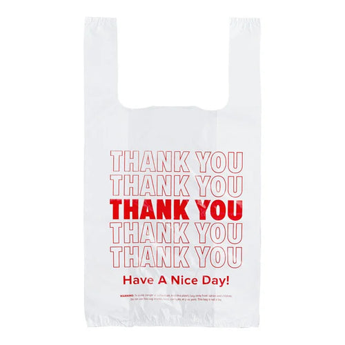 Choice 1/8 Small Size White Thank You Standard-Duty Plastic T-Shirt Bag