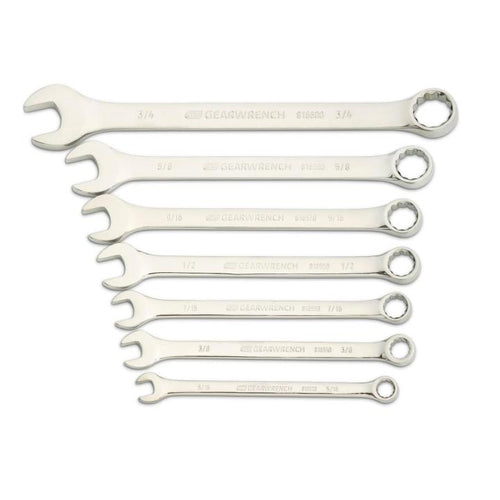 GearWrench 7 Piece 12 Point Long Pattern Combination SAE Wrench Set with Tool Roll